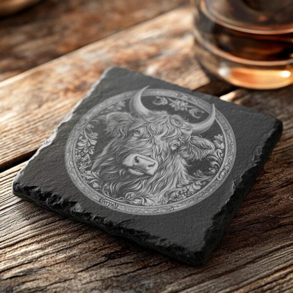 Slate Coaster File | Highland Cow 3D Illusion