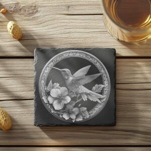 Slate Coaster File | Hummingbird & Flower 3D