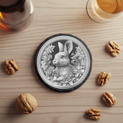 Slate Coaster Datei | Rabbit & Flower 3D