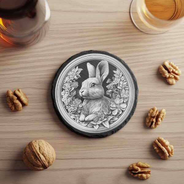 Slate Coaster File | Rabbit & Flower 3D