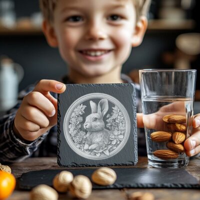 Slate Coaster Datei | Rabbit & Flower 3D