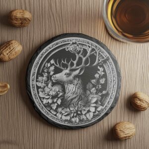 Slate Coaster File | Reindeer & Flower 3D