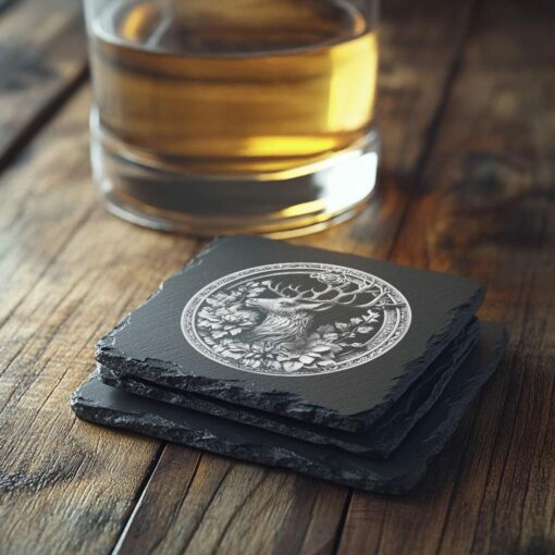 Slate Coaster File | Reindeer & Flower 3D