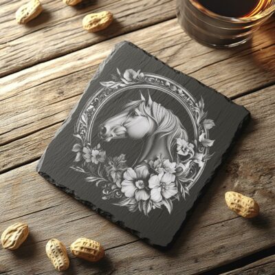 Slate Coaster File | Wild Horse 3D Illusion PNG Decor