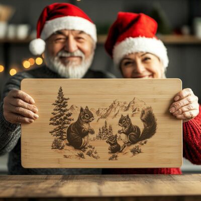 Squirrel Family Charcuterie Board | Christmas Laser Engraving