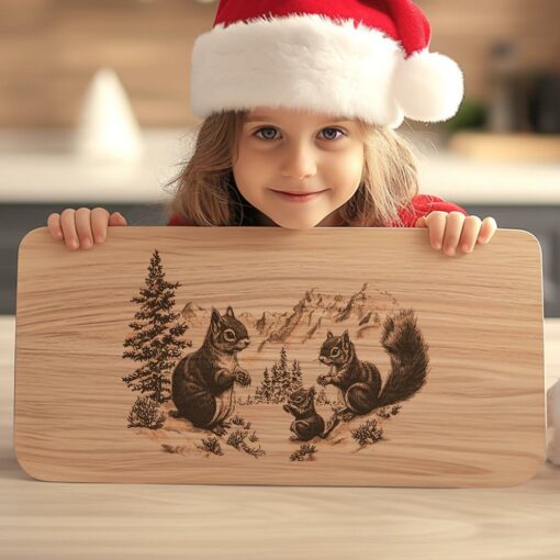 Squirrel Family Charcuterie Board | Christmas Laser Engraving