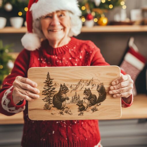 Squirrel Family Charcuterie Board | Christmas Laser Engraving