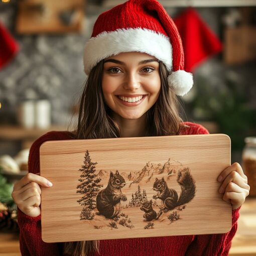 Squirrel Family Charcuterie Board | Christmas Laser Engraving