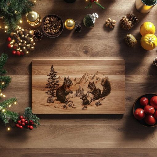 Squirrel Family Charcuterie Board | Christmas Laser Engraving