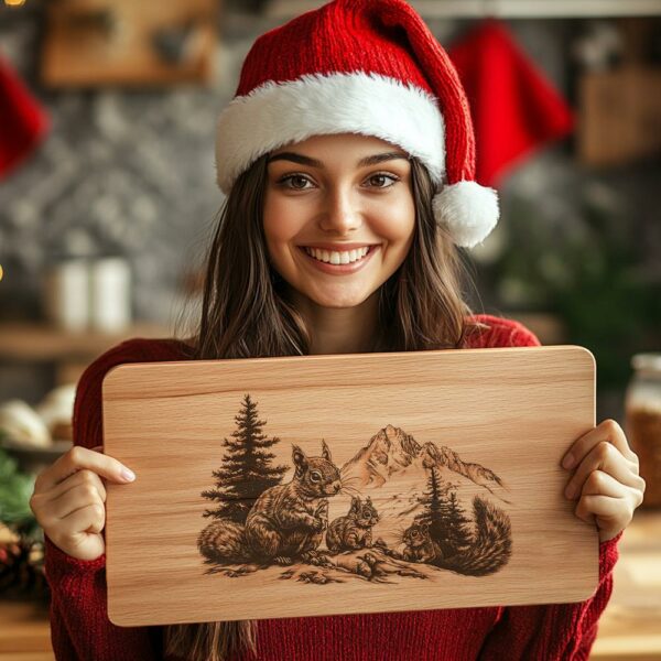 Squirrel Family Charcuterie Board Engraving | Christmas Decor