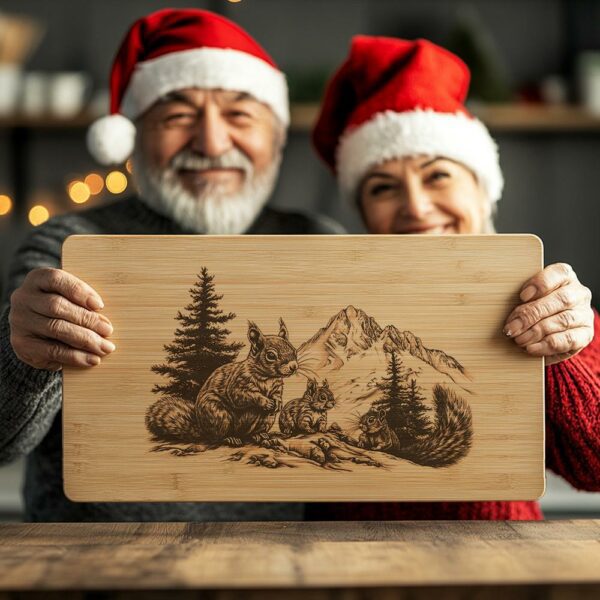 Hörnchen-Familie Charcuterie-Platten-Gravur | Weihnachtsdekoration