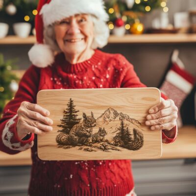 Hörnchen-Familie Charcuterie-Platten-Gravur | Weihnachtsdekoration