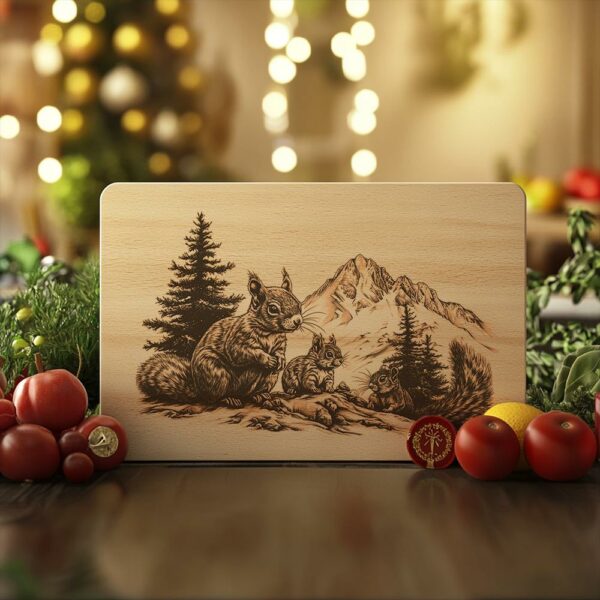 Squirrel Family Charcuterie Board Engraving | Christmas Decor