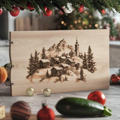 Winter Countryside & Church Charcuterie Board Laser Engraving | Decor