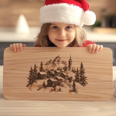 Winter Countryside & Church Charcuterie Board Laser Engraving