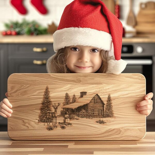 Winter House & Snowman Charcuterie Board Engraving |