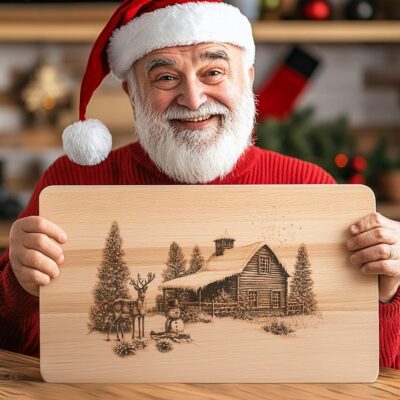 Winter House & Snowman Charcuterie Board Engraving |