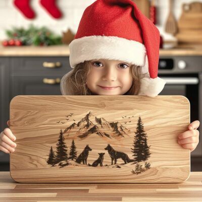 Schneidebrettcharcuterie der Wolfsfamilie | Lasergravur-Datei für Weihnachten