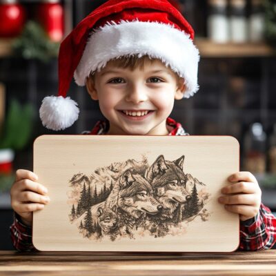 Wolf Family Charcuterie Board Engraving | Christmas Kitchen