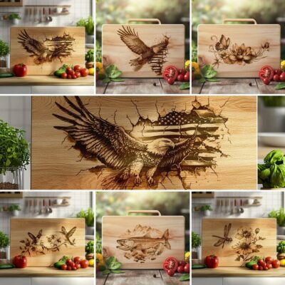 6 Animal Charcuterie Board Engravings, 3D Illusion Bundle