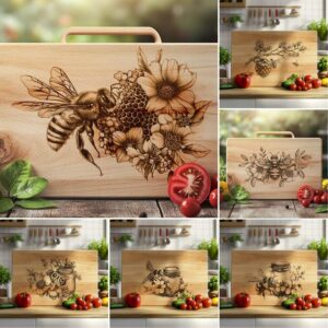 6 Bee and Honey Charcuterie Board Engravings Bundle #002