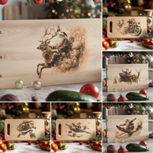 6 Gravures de planches de charcuterie de Noël, pack drôle de Père Noël #001