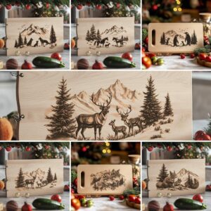 6 Christmas Charcuterie Board Engravings, Wild Animal Family Bundle #003