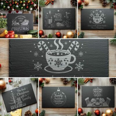 6 Christmas Cheese Board Engraving Files Bundle, Family Quotes | Decor #001