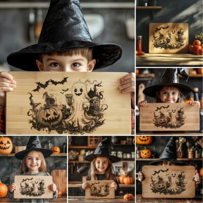 6 Halloween Charcuterie Board Engraving Files Bundle, Spooky