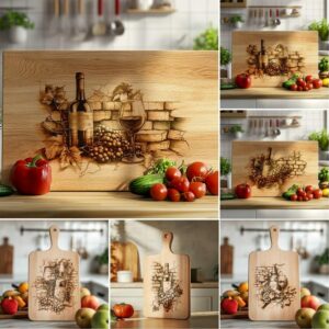 6 Retro Wine Charcuterie Board Engraving Files Bundle, 3D Illusion #001