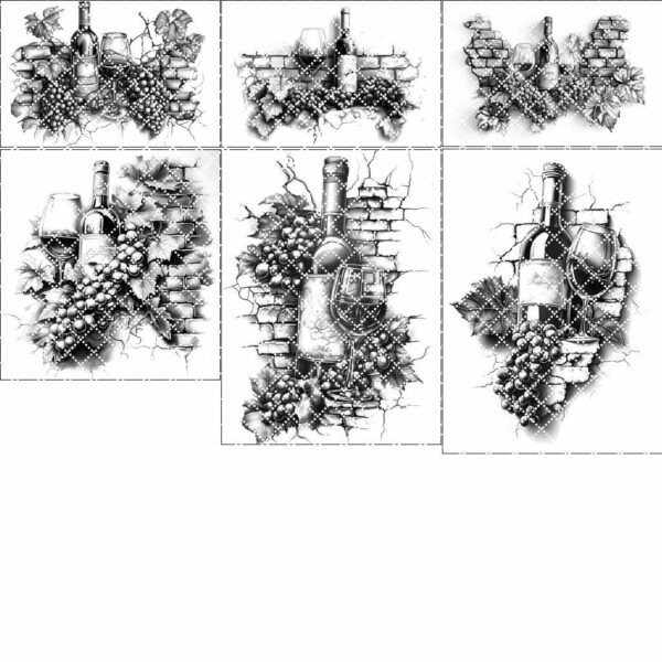 6er-Paket Retrowein + Trauben Feinschmeckerteller Gravierdateien #002