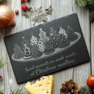 Gravure sur planche de fromages de Noël, citation