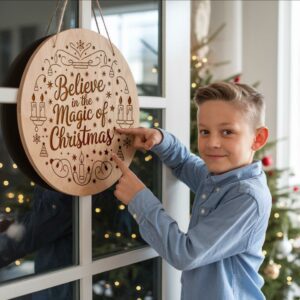 Christmas Round Sign Engraving, Believe in the Magic | SVG Download #011