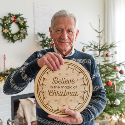 Christmas Round Sign Engraving, Believe in the Magic