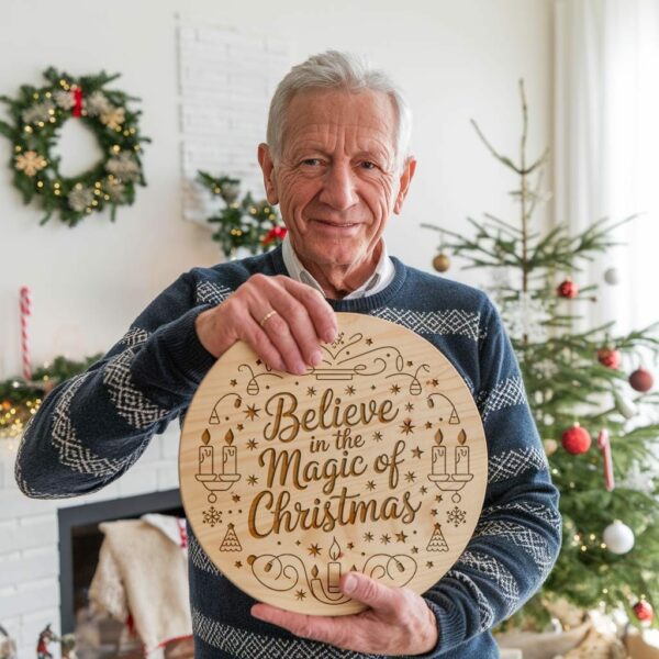 Christmas Round Sign Engraving, Believe in the Magic