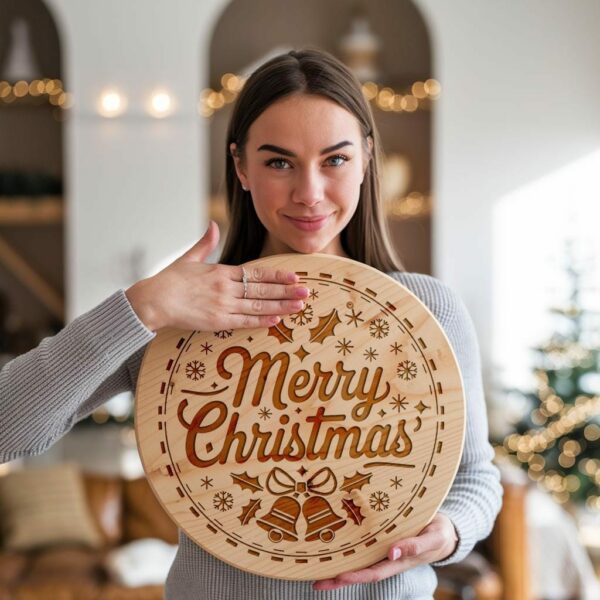 Grabado de Letrero Redondo de Navidad, ¡Feliz Navidad!