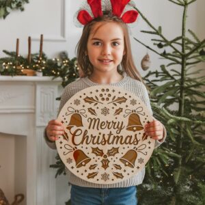 Christmas Round Sign Engraving, Merry Christmas | SVG