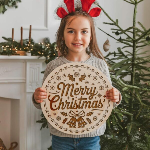 Christmas Round Sign Engraving, Merry Christmas | SVG