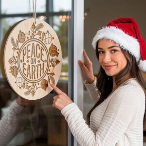 Christmas Round Sign Engraving, Peace On Earth | SVG Download #009