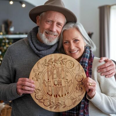 Christmas Round Sign Engraving, Peace On Earth |