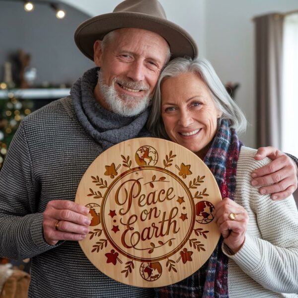 Christmas Round Sign Engraving, Peace On Earth |