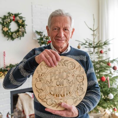 Christmas Round Sign Engraving, Peace On Earth |