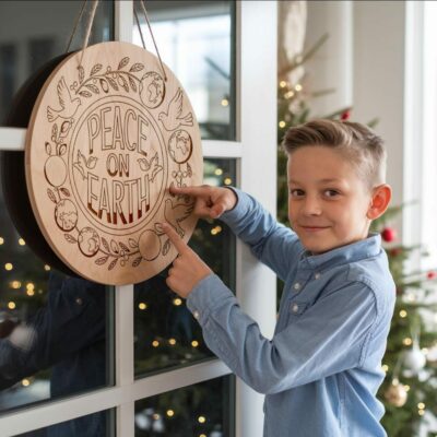 Christmas Round Sign Engraving, Peace On Earth |