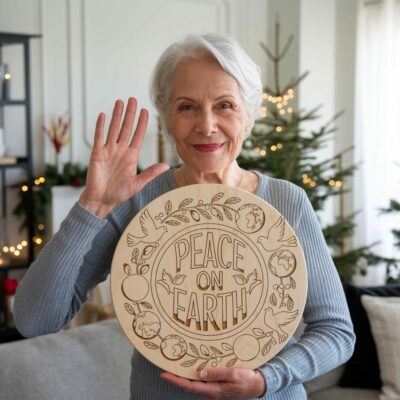 Christmas Round Sign Engraving, Peace On Earth |