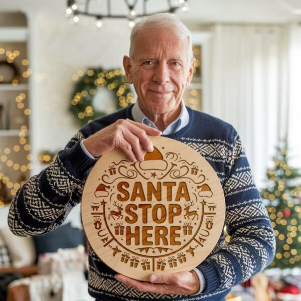 Gravure de Panneau Rond de Noël, Santa Arrêtez-vous