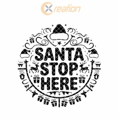 Christmas Round Sign Engraving, Santa Stop Here |