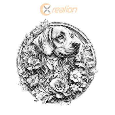 Hund und Blumen 3D-Ilusion Holz-Untersetzer-Gravur | PNG-Download #009