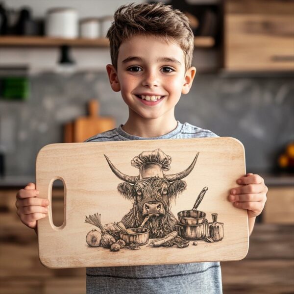 Highland Cow Chef Charcuterie Board Engraving | PNG