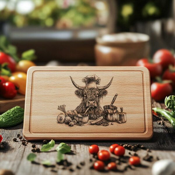 Highland Cow Chef Charcuterie Board Engraving | PNG