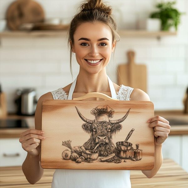 Highland Cow Chef Charcuterie Board Engraving | PNG